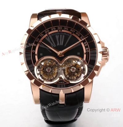 Super Clone Roger Dubuis RDDBEX0249 Double Tourbillon Rose Gold Watch 47mm